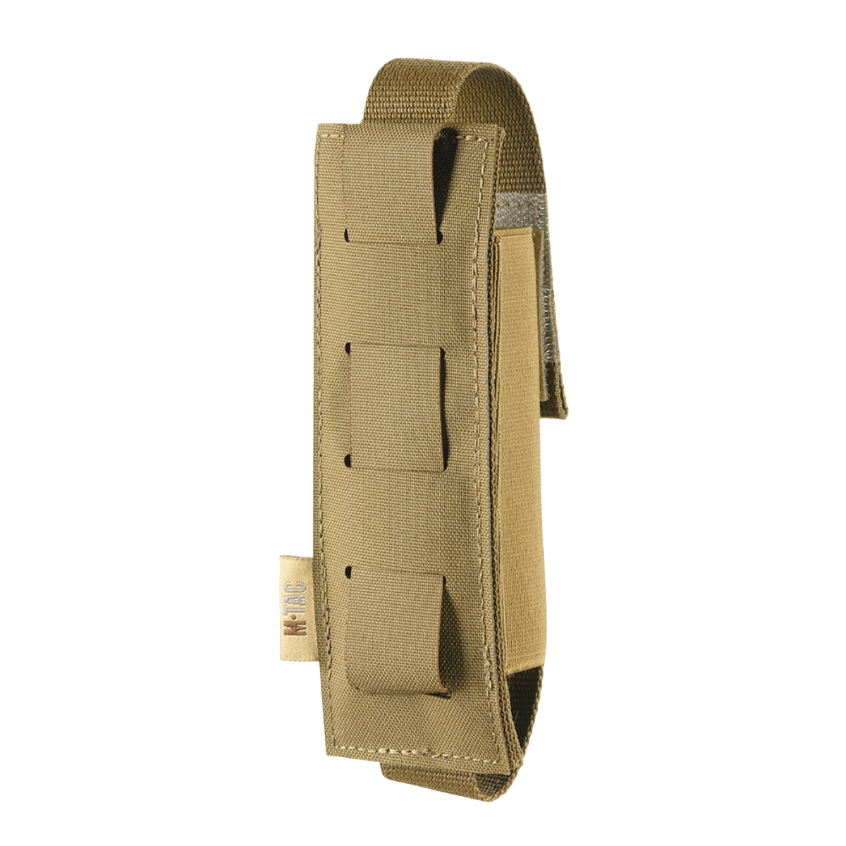 M-Tac Tourniquet Pouch Elastisk med MOLLE Gen.II Cordurasta, vaaleanruskea väri, nopea pääsy elastisella kiinnityksellä ja Cordura-saumoilla.