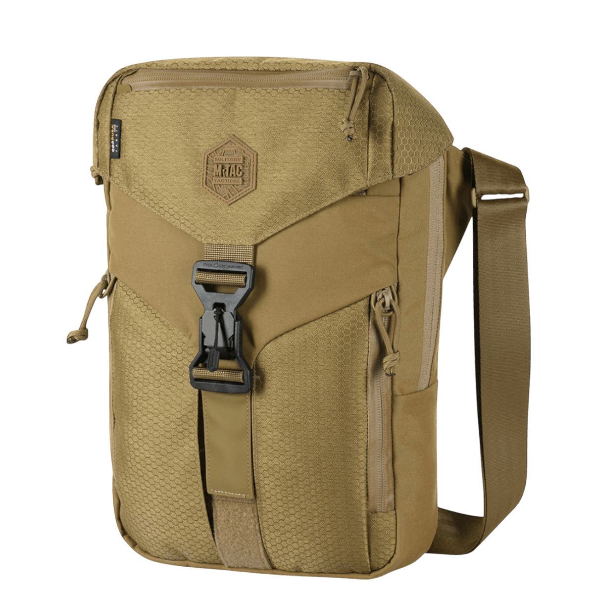 M-Tac Magnet XL Taske Elite Hex olkahihnalla ja FidLock-sululla, beige, etunäkymä.