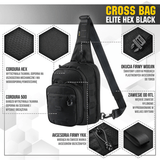 M‑Tac Cross Bag Elite Hex mustana, Cordura 500 -materiaali, sopii päivittäiskäyttöön ja taktiseen varustukseen, MIL-SPEC-sovitukset ja YKK-vetoketjut