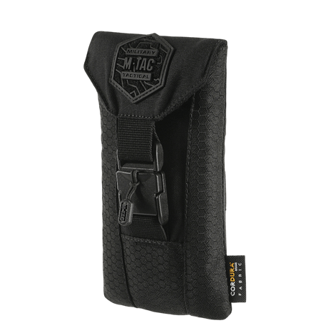 M-Tac Smartphone Lomme Elite Large Hex musta, valmistettu kestävästä CORDURA HEX -materiaalista WJ-magneettisoljella.