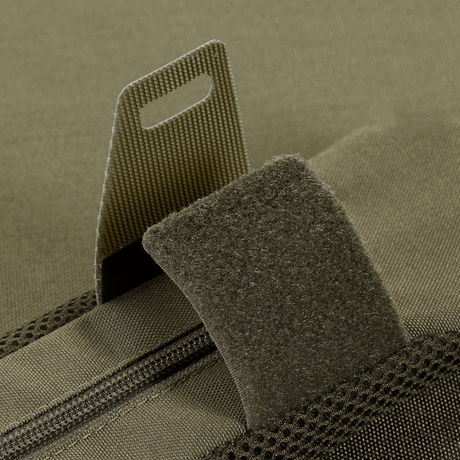 Lähikuva M‑Tac olkahihnan pehmikkeestä 50 mm Elite, Cordura-materiaalia ja 3D-mesh mukavuuteen.