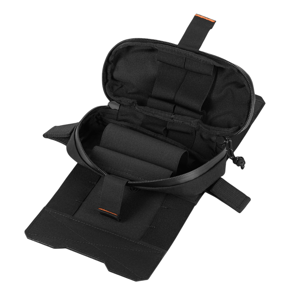 M-Tac Horizontal Medical Pouch Elite, musta, avoin järjestäjä ja vesitiivis vetoketju, sopii IFAK- ja kenttävarusteille.