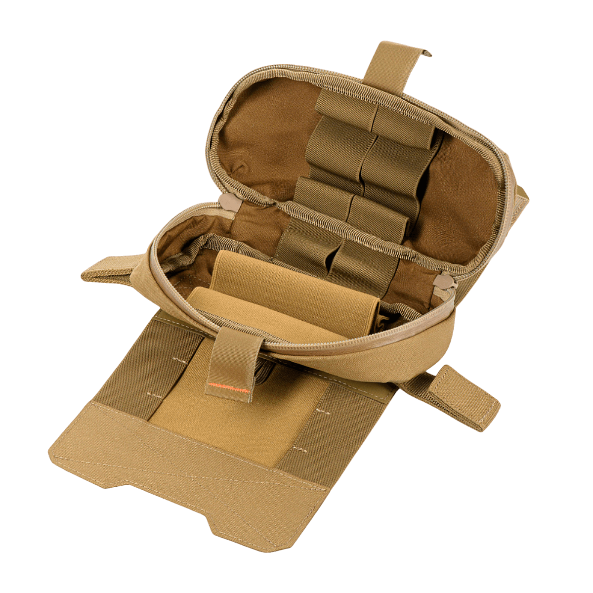 M‑Tac Horizontal Medical Pouch Elite Cordura 500D:llä, YKK AquaGuard -vetoketjulla ja sisäjärjestäjällä, käytännöllinen kenttäensiapuun.
