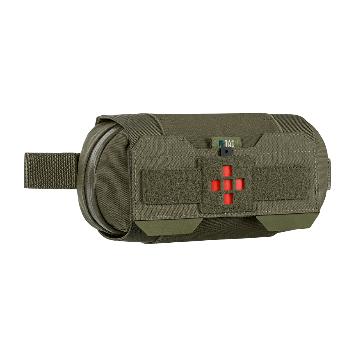 M‑Tac Horizontal Medical Pouch Elite kestävässä Cordura 500D:ssä, YKK AquaGuard -vetoketju ja sisäinen järjestäjä IFAK:lle, sivulta nähtynä.