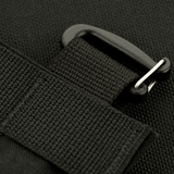 Lähikuva M‑Tac Front Panel Cuirass QRS:stä mustalla Woojin-lukolla ja MOLLE-remmeillä kestävässä Cordura 500D -materiaalissa.
