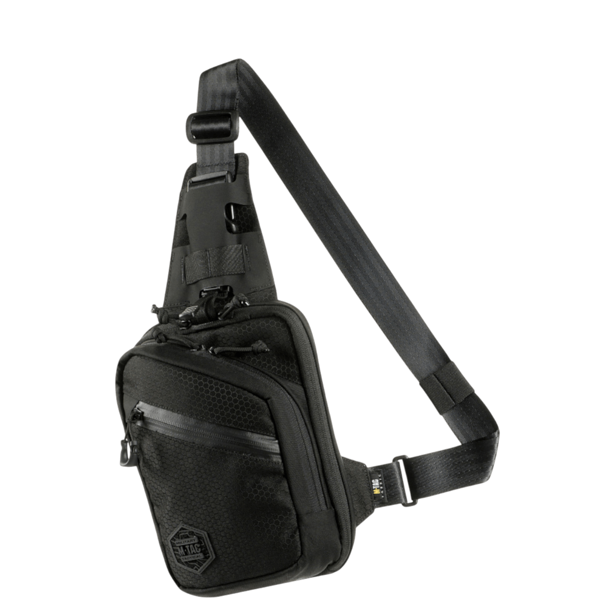 M-Tac Sling Pistoltaske Elite Hex mustana Cordura 1000D:llä, säädettävä olkahihna ja neljä lokeroa, tyylikäs ja kestävä laukku piilotetun aseen kuljetukseen.