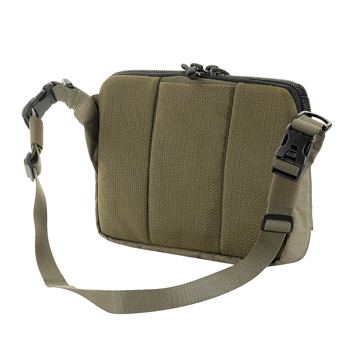 M-Tac Admin Taske Elite kestävästä Cordura-materiaalista, säädettävä olkahihna ja vetoketjut YKK:ltä ja Woojinilta.