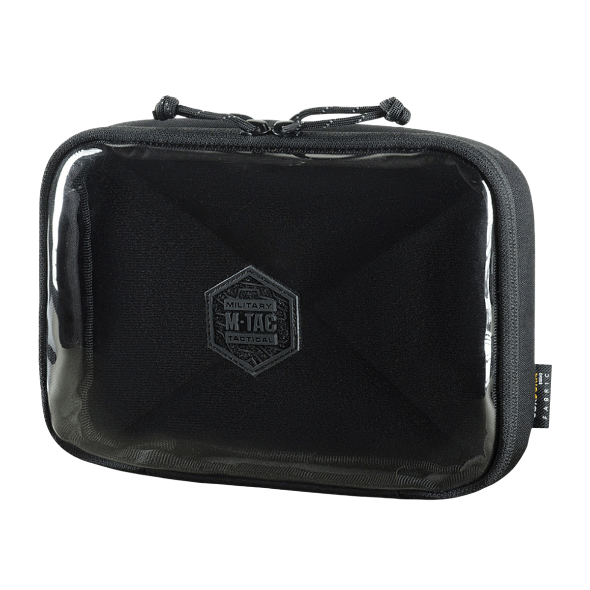 M-Tac Utility Organizer Slim Elite mustassa Cordura 500D:ssä läpinäkyvällä PVC-etuseinällä nopeaan esineiden tunnistukseen