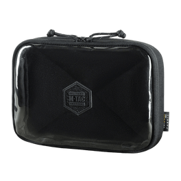M-Tac Utility Organizer Slim Elite mustassa Cordura 500D:ssä läpinäkyvällä PVC-etuseinällä nopeaan esineiden tunnistukseen