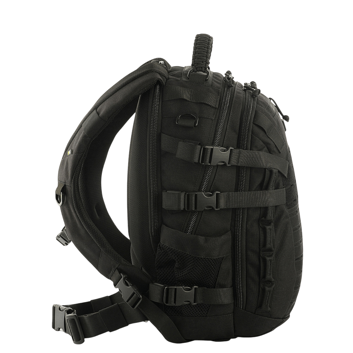 M-Tac Mission Pack Elite reppu, musta, ergonominen muotoilu, Cordura 1000D ja MOLLE LASER CUT-system.