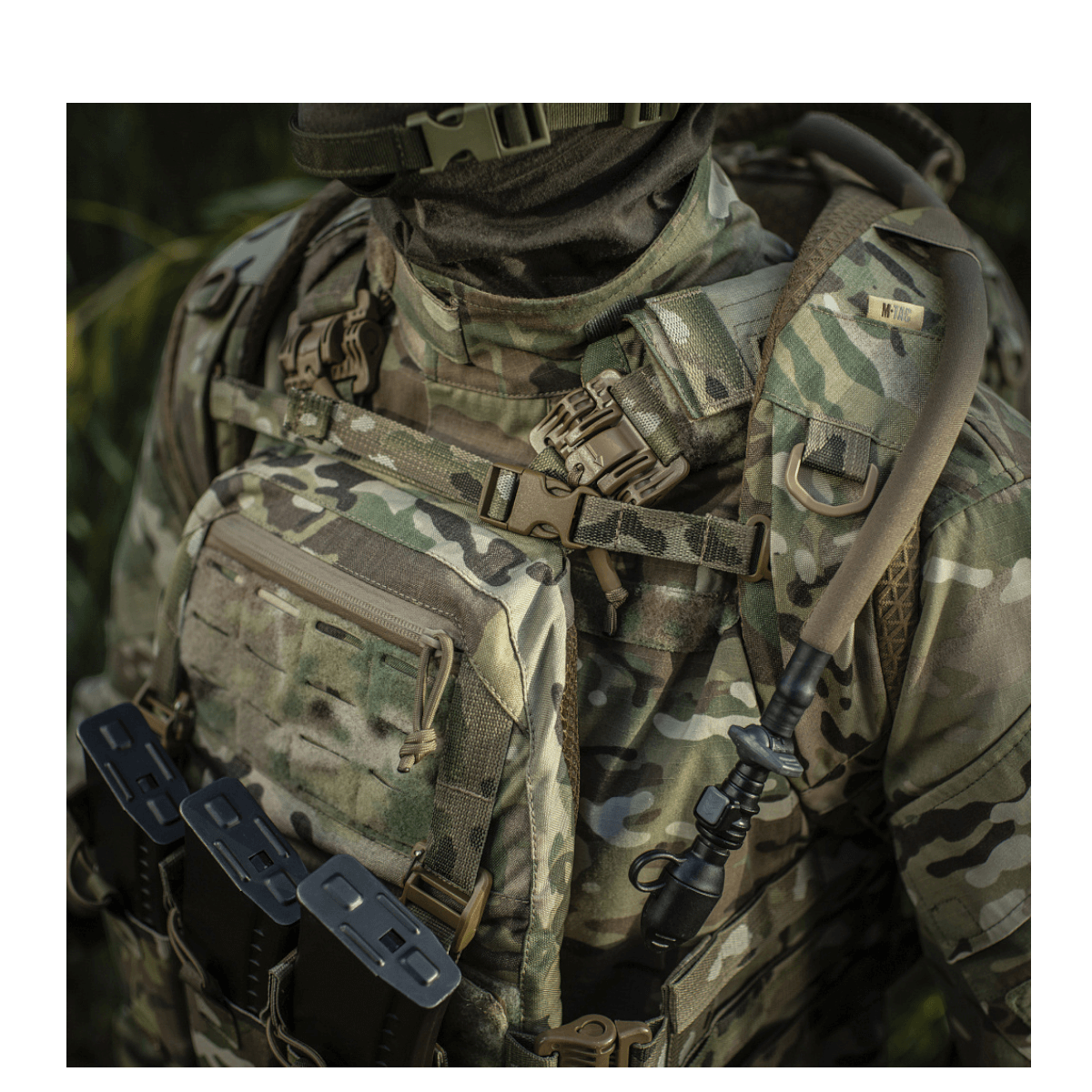 M-Tac Mission Pack Elite reppu camo-kuvioituna, MOLLE LASER CUT-system, suunniteltu kestävyydelle ja toiminnallisuudelle.