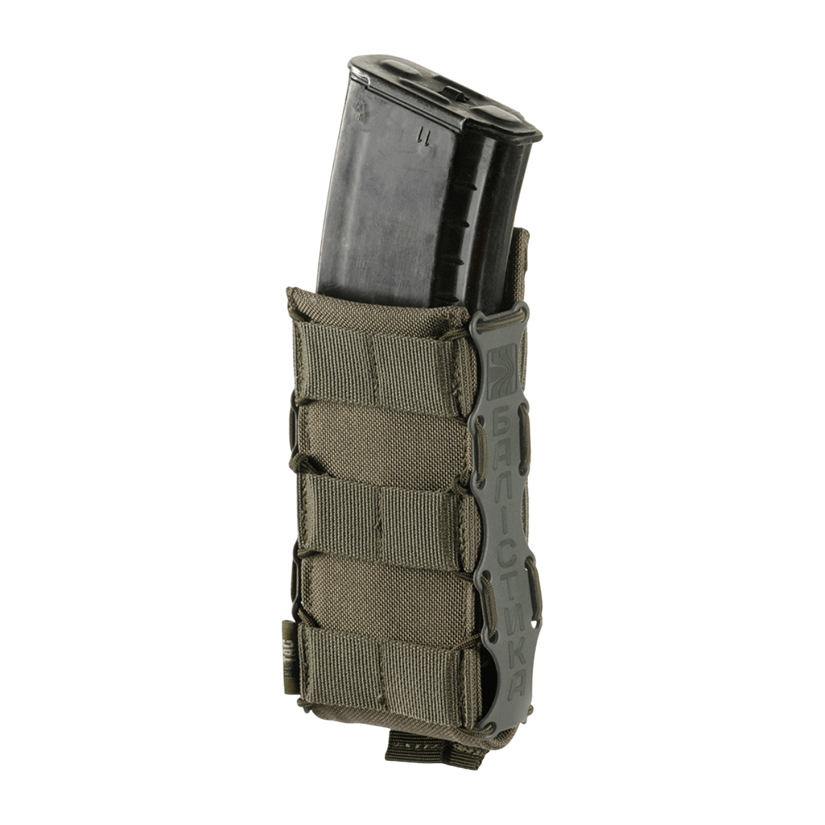 M‑Tac Mag Pouch Kolchan AK/AR:lle, muoviset sivuinsetit ja MOLLE-kiinnitys lippaiden varmaan kiinnitykseen.