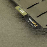 M-Tac etupaneeli Plate Carrier Cuirass QRS XL:lle, kestävä Cordura 500D, NIJ-sertifioitu, lähikuva merkinnöistä ja kankaan rakenteesta, kuva 1