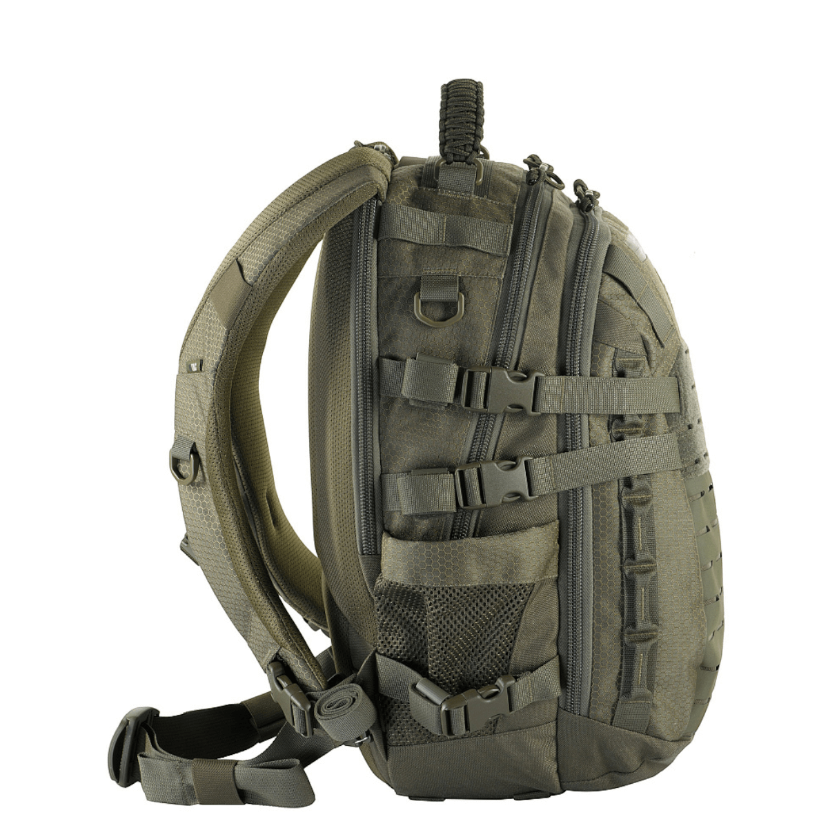 M-Tac Mission Rygsæk Elite Hex ergonomisella muotoilulla, Cordura 1000D -materiaalilla ja MOLLE LASER CUT -järjestelmällä.