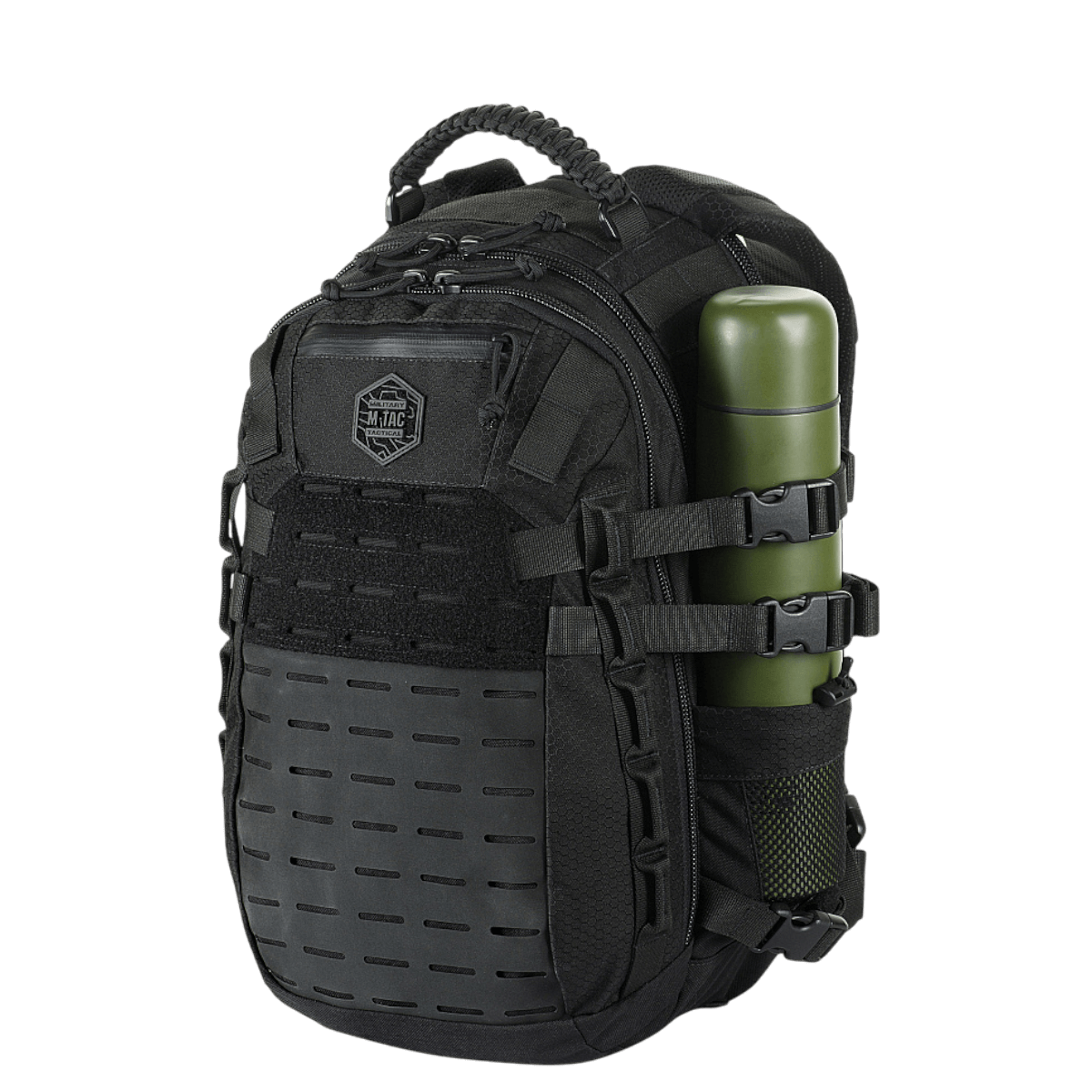 M-Tac Mission Rygsæk Elite Hex ergonominen muotoilu, Cordura 1000D ja MOLLE LASER CUT -järjestelmä laajennusmahdollisuuksiin.