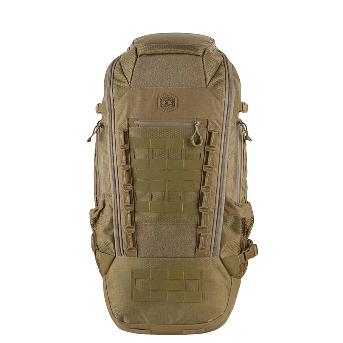 M-Tac reppu Large Elite Hex Gen. IV beigenä, kestävä muotoilu, Cordura, ergonominen ja toiminnallinen erillisten aseiden kantamiseen.