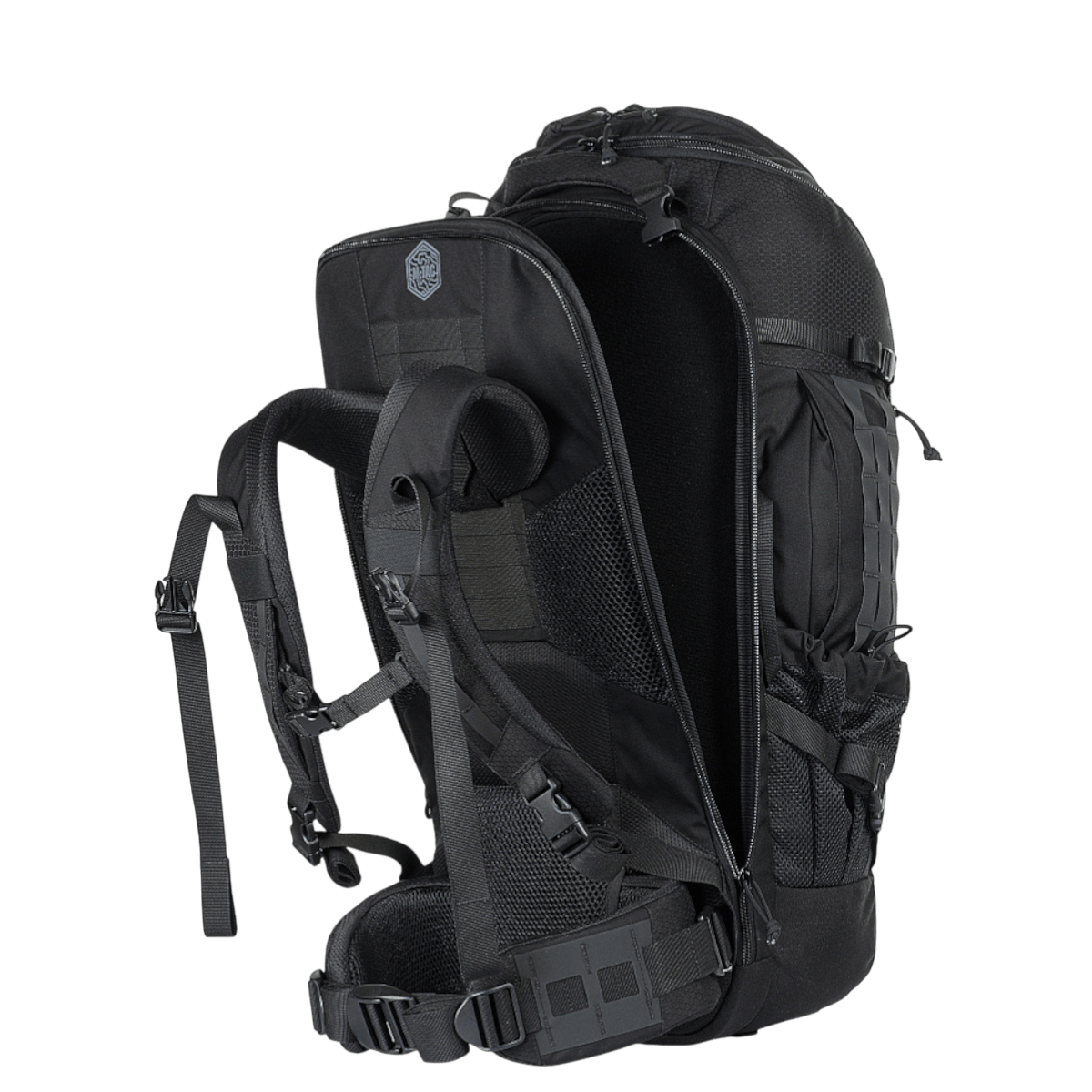 M-Tac Rygsæk Large Elite Hex Gen. IV mustana, valmistettu kestävästä Cordurasta, ergonominen muotoilu kantomukavuutta ja aseiden säilytystä varten.