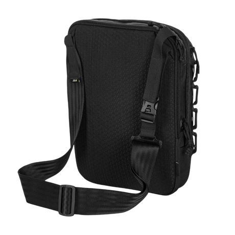 M-Tac Tablet Bag Laser Cut Hex mustasta Cordurasta, säädettävä olkahihna, Laser Cut MOLLE -paneeli ja nopea pääsy piilotettuun aseosastoon.