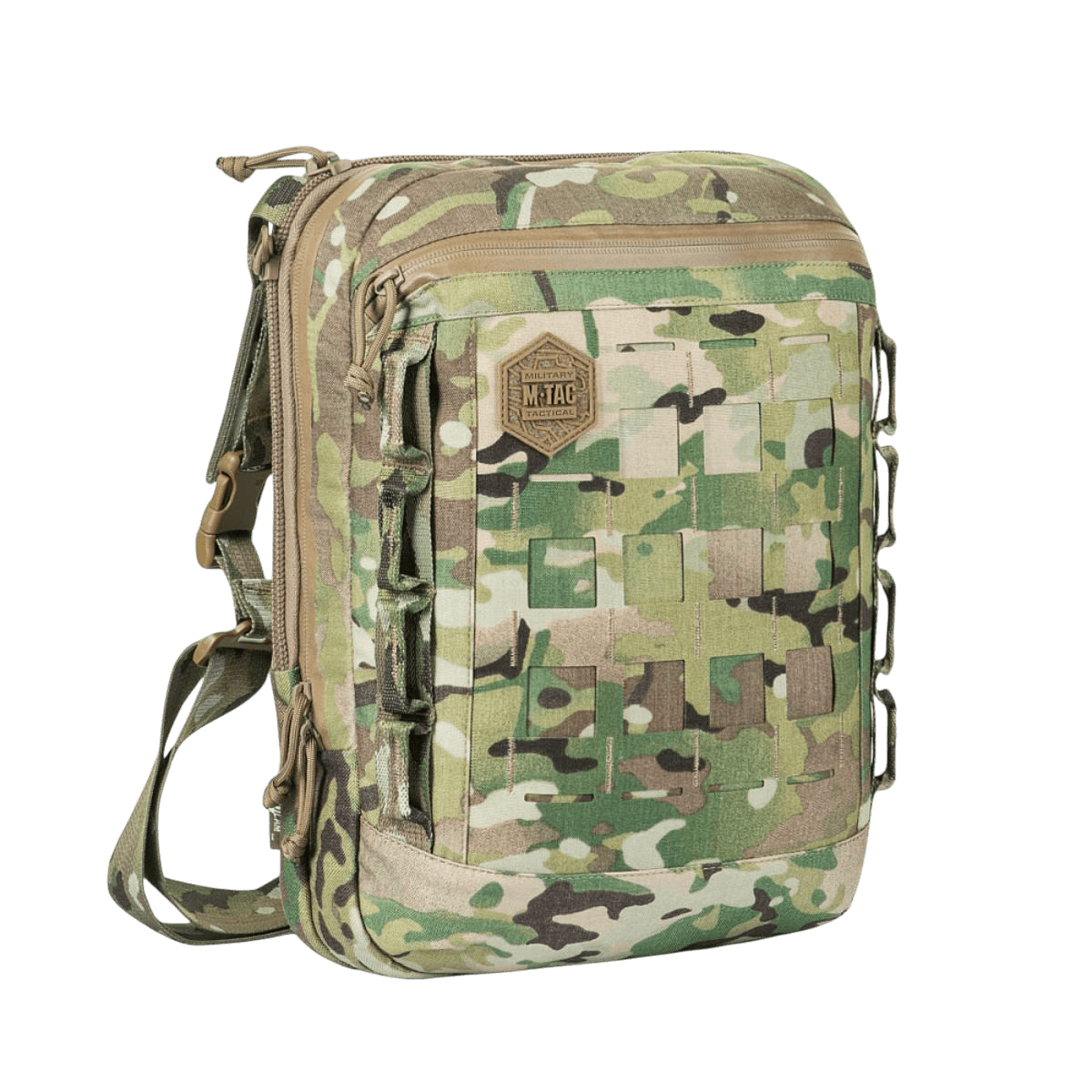 M-Tac Tablet Bag Laser Cut Hex maastokuvioisena, Cordura-materiaalit ja Laser Cut MOLLE -lisämahdollisuudet.