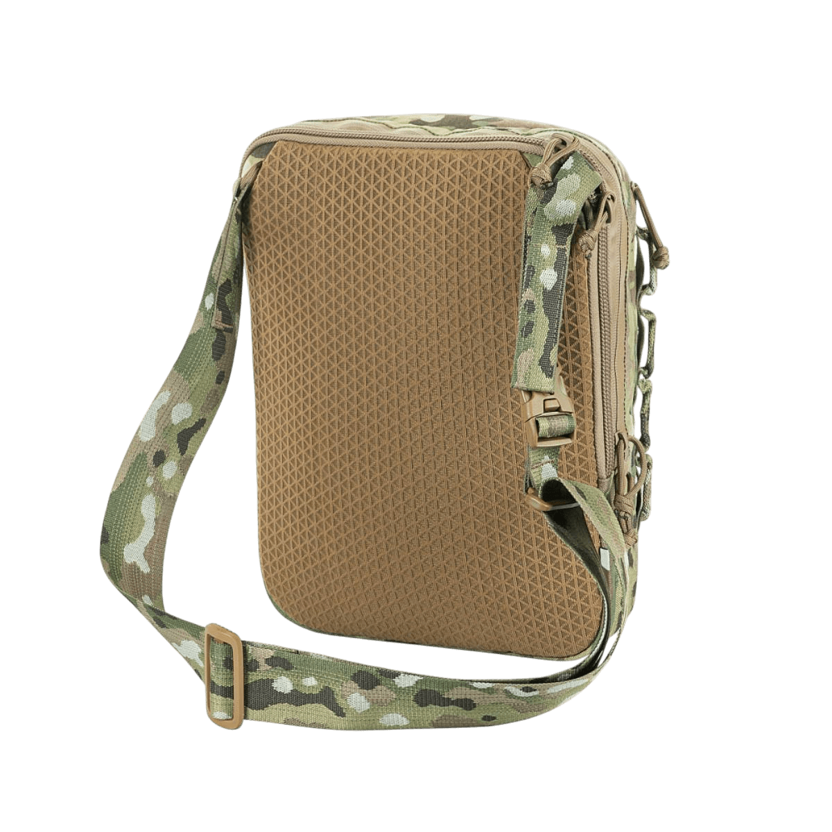 M-Tac Tablet Bag Laser Cut Hex Cordura-materiaalista, käytännöllinen laukku asiakirjoille ja EDC:lle, maastokuvio ja säädettävä olkahihna.
