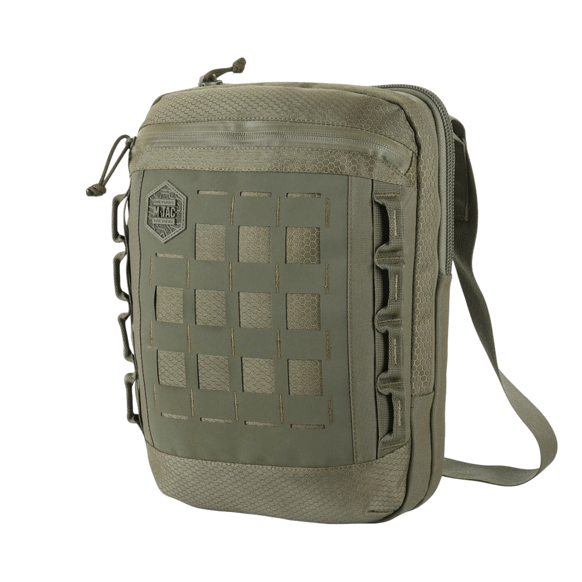 M-Tac Tablet Bag Laser Cut Hex Cordura:lla, Laser Cut MOLLE etuosassa; sopii piilotetulle aseosastolle, tabletille ja A4-asiakirjoille.