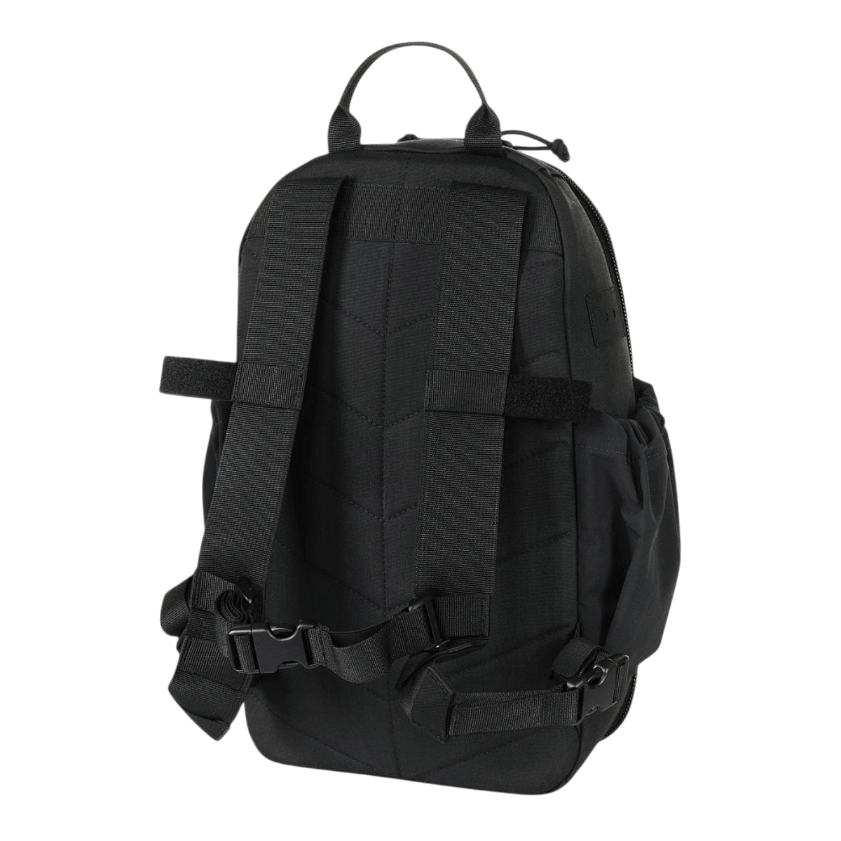 M-Tac STURM Elite -reppu mustana, 15 litraa, Cordura, MOLLE Laser Cut -etupaneeli taktiseen käyttöön, selkäosa näkyvissä.