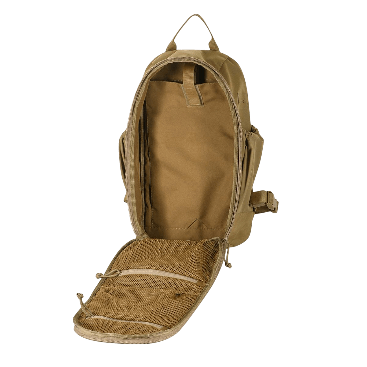 Avoinna ruskea M-Tac STURM Elite -reppu Cordura-materiaalista, tilava pääosio, laserleikattu MOLLE-järjestelmä ja metallikiinnikkeet, 15 l.