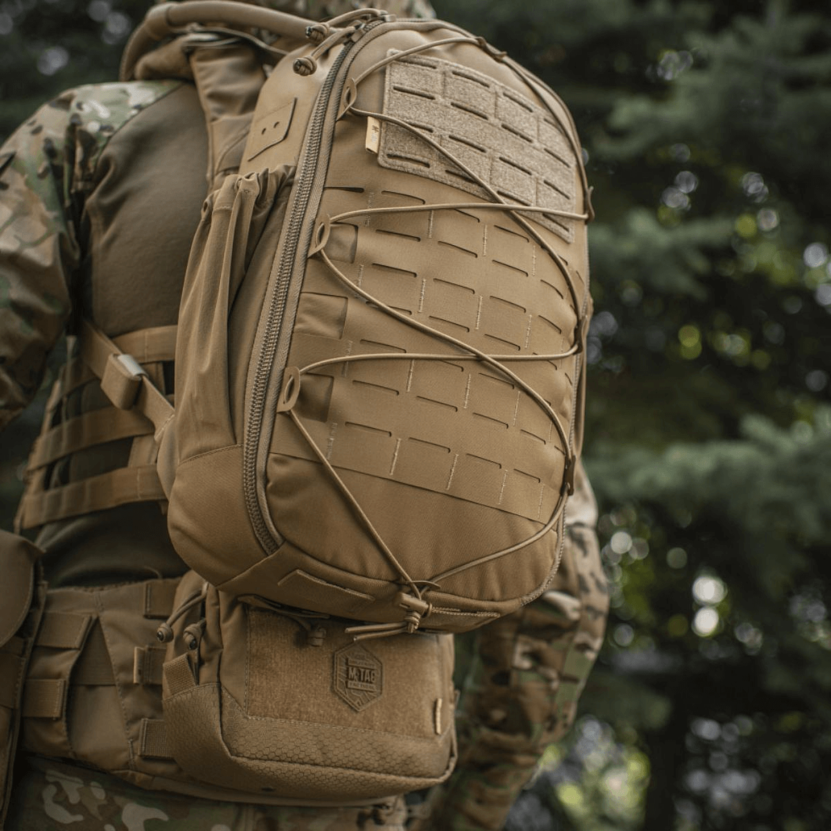 M-Tac STURM Elite -reppu Cordura-materiaalista MOLLE Laser Cut -muotoilulla, soveltuu taktiseen käyttöön ja lyhytaikaisiin kenttäoloihin.