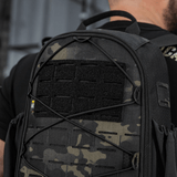 M-Tac STURM Elite -reppu mustassa maastokuviossa, MOLLE Laser Cut -paneelilla, ihanteellinen taktiseen käyttöön ja lyhyille kenttäretkille, valmistettu Cordurasta.