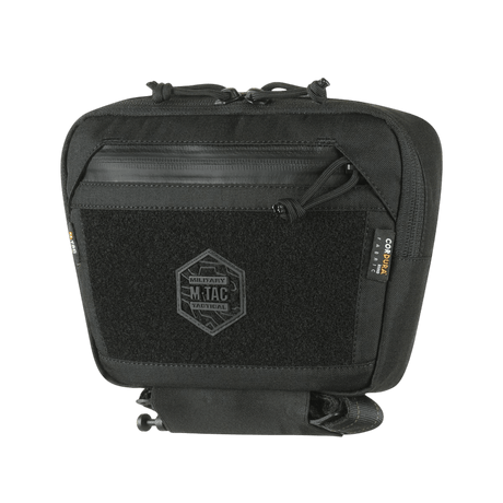 M-Tac Large Elite Gen.II -olkalaukku, musta Cordura 500D, YKK-vetoketjut ja Velcro-paneeli brändilogolla, taktiseen varustukseen.