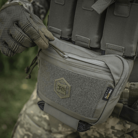 M-Tac Large Elite Gen.II olkalaukku taktiseen käyttöön, kestävät YKK-vetoketjut, valmistettu Cordura 500D -materiaalista.
