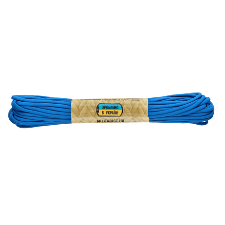 Sininen M-Tac Paracord 550 Type III 15 m nailonköysi, sopii ulkoiluun ja hätäkäyttöön, vetolujuus 240 kg ja 7 nailonsäiettä ytimessä.