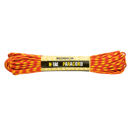 M-Tac Paracord 550 Type III 15 m oranssin ja keltaisen sävyissä, vahva nailonköysi ulko- ja hätäkäyttöön. Pituus 15 m, halkaisija 4 mm.