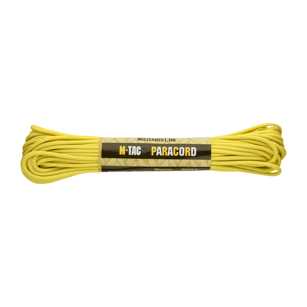 M-Tac Paracord 550 Type III 15 m keltainen, vahva ja monipuolinen nailonköysi ulkoiluun ja korjauksiin, pituus 15 m, halkaisija 4 mm.