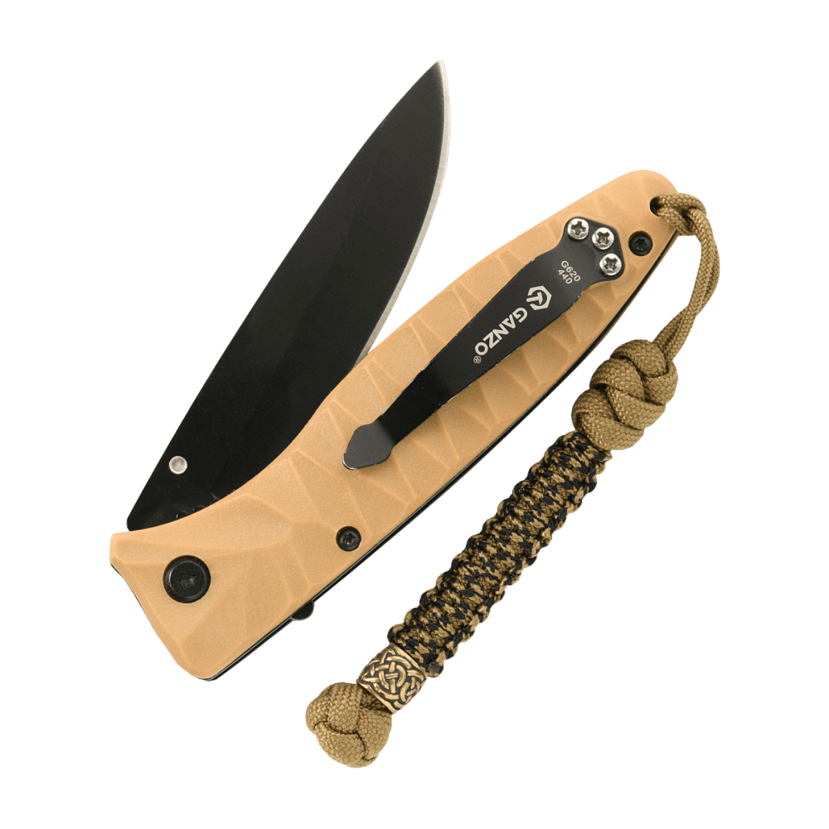Punottu M-Tac Knife Lanyard Scandinavian paracord, kiinnitetty taittoveitseen, lisää tyyliä ja toiminnallisuutta.