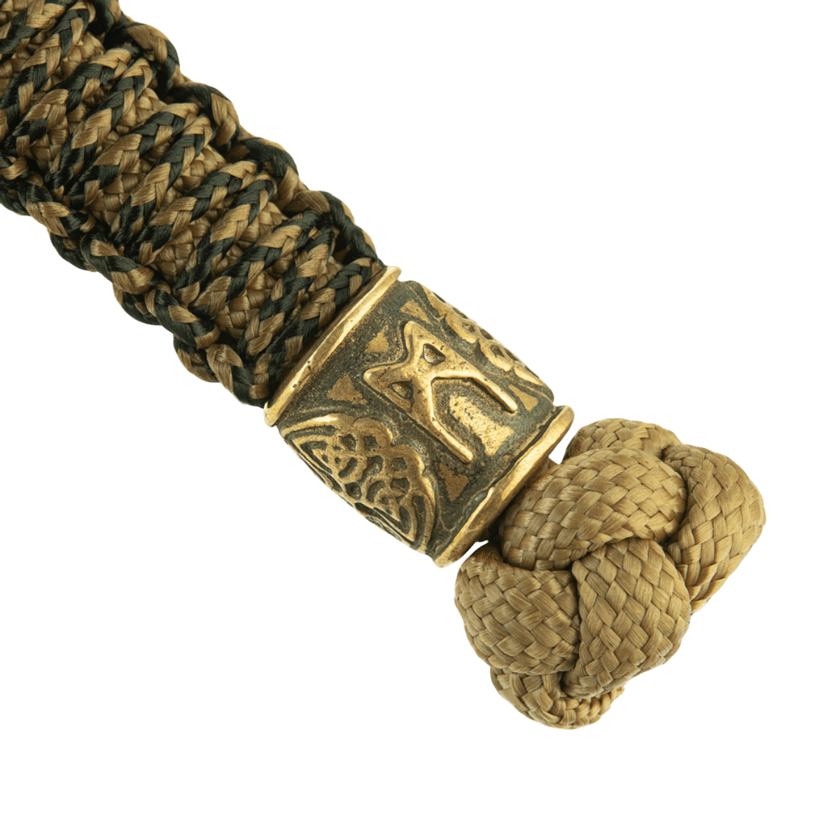 M-Tac Lanyard Scandinavian Mannaz kierretty paracord ja skandinaavinen koristehelmi lähikuvassa, ihanteellinen veitsille ja taskulampuille.