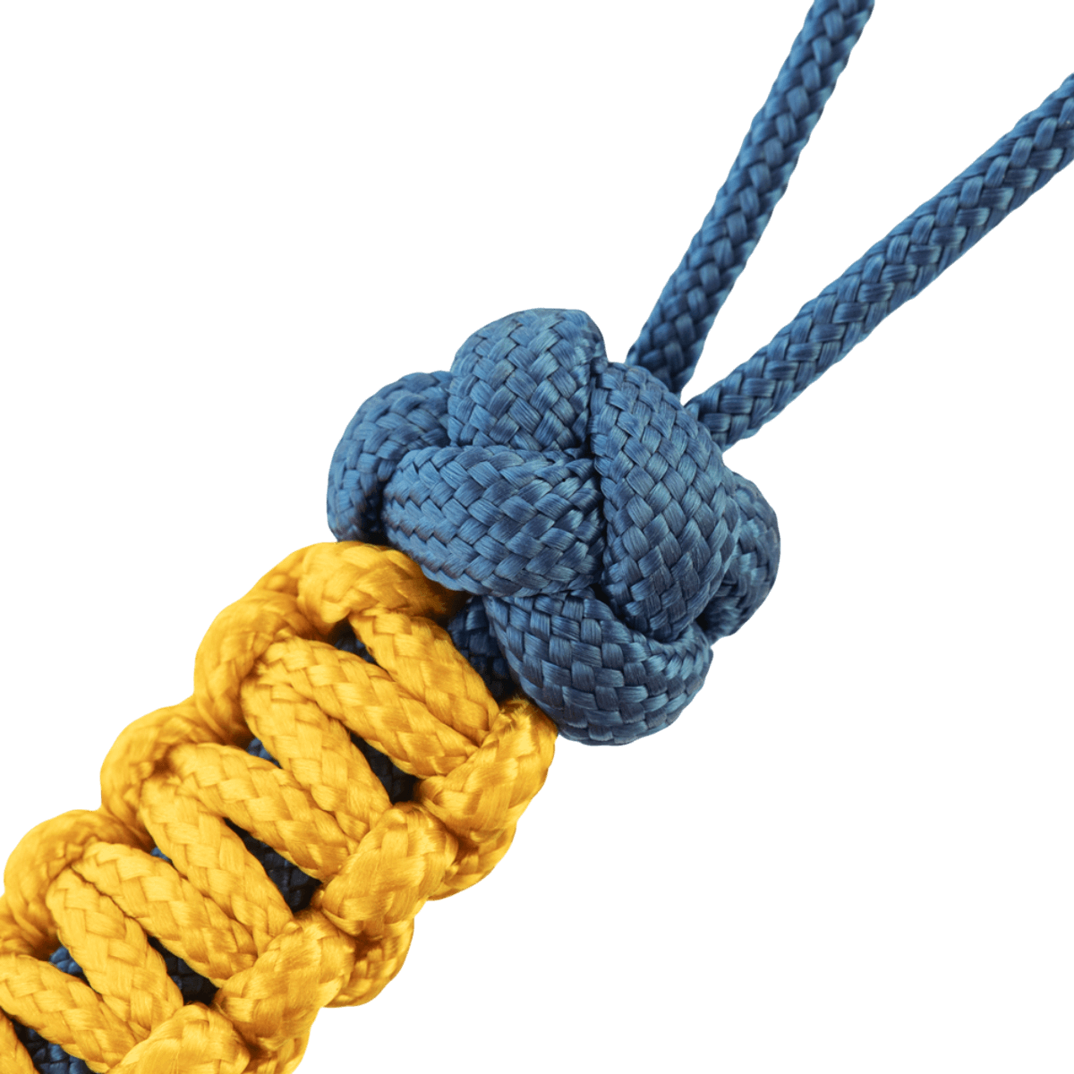 M-Tac Lanyard Scandinavian Small Chinese Knot sininen ja keltainen paracord, dekoratiivinen perle, lisävaruste veitsille ja taskulampuille