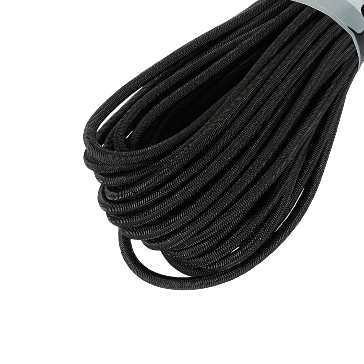M-Tac Paracord Shock-Cord 15m, musta elastisk snor, ihanteellinen militært brug og friluftsliv, multifunktionel og robust design