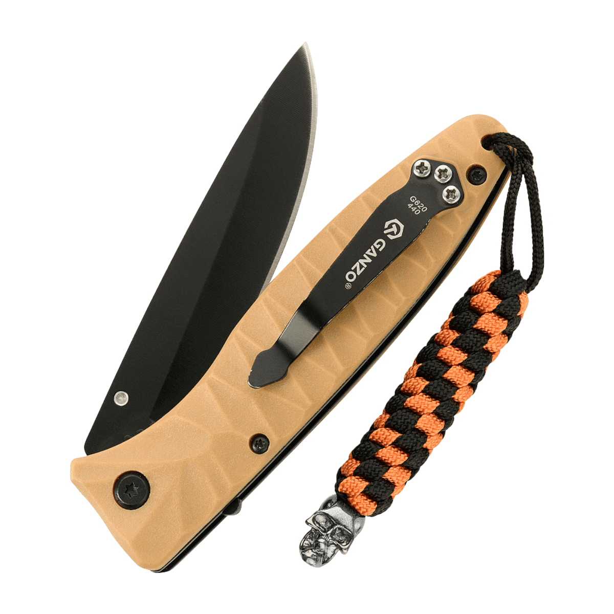 M-Tac Knife Lanyard Helix Skull punotulla paracordilla ja kallokoristeella, lisää tyyliä ja toimivuutta taskuveitseen.