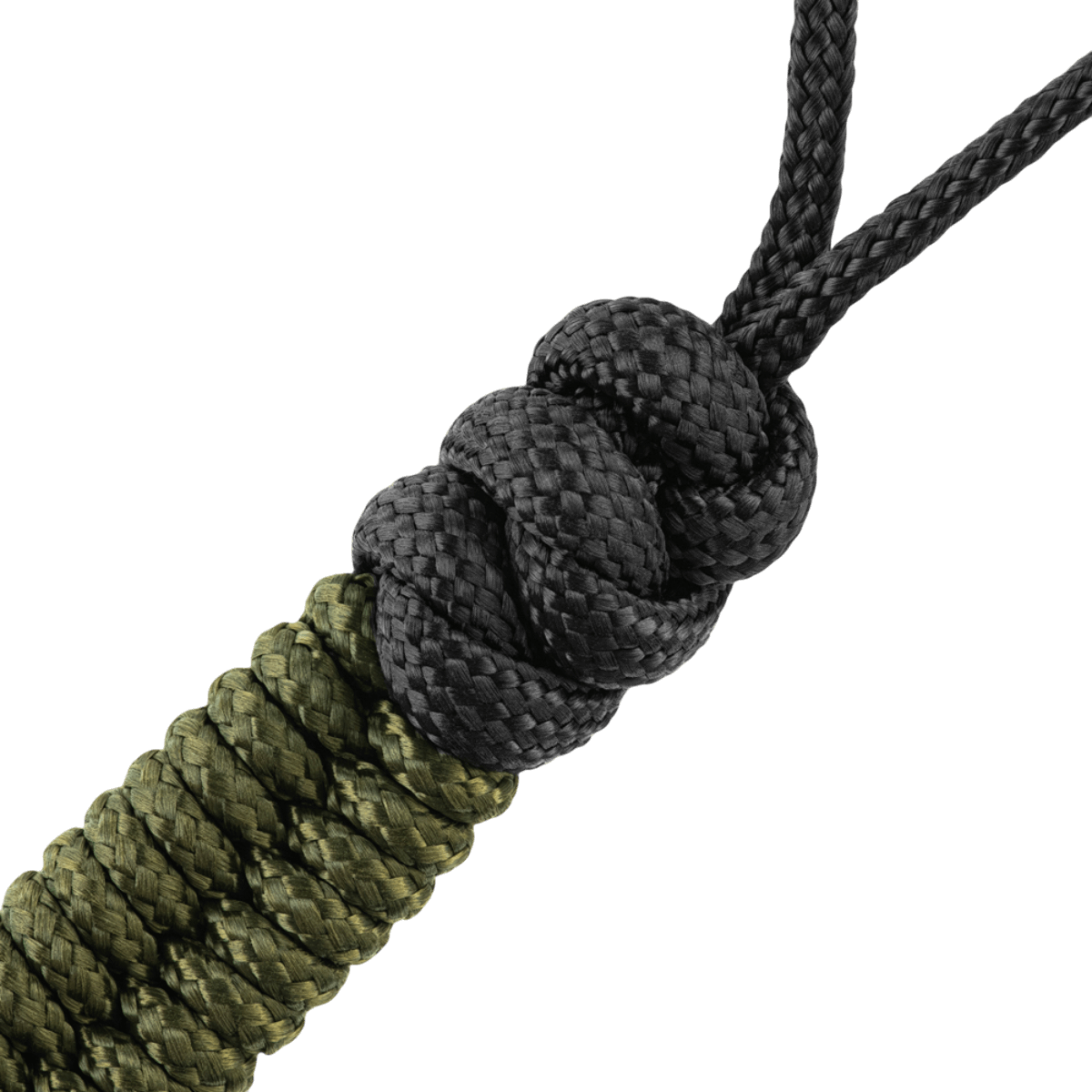 M-Tac Viper Cylindre Lanyard Stainless Steel vihreä‑musta, koristeltu skandinaavisella helmellä, valmistettu kierretystä paracordista.