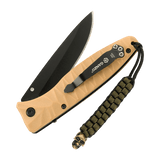 M-Tac Knife Lanyard Cuboid Skull ruskeassa taskuveitsessä paracordilla ja koristeellisella Cuboid Skull‑helmellä, ainutlaatuinen ja taktinen ilme.