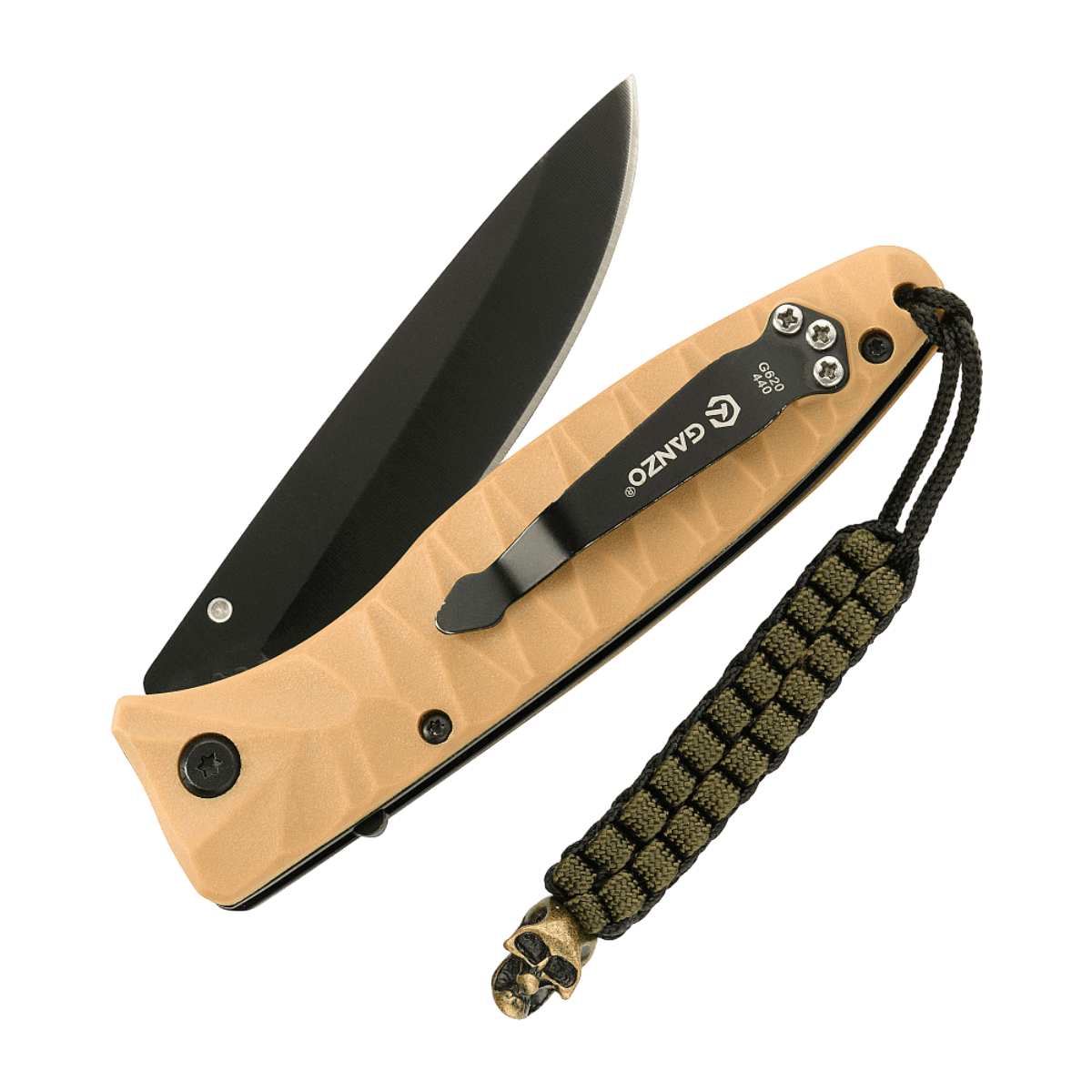 M-Tac Knife Lanyard Cuboid Skull ruskeassa taskuveitsessä paracordilla ja koristeellisella Cuboid Skull‑helmellä, ainutlaatuinen ja taktinen ilme.