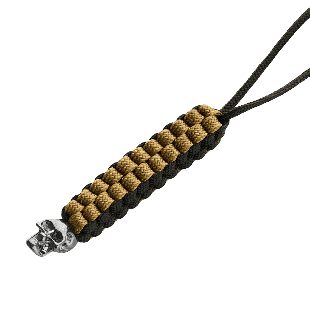 M-Tac Knife Lanyard Cuboid Skull punottu paracord koristetulla kallonhelmellä, musta‑ja tan‑värityksellä.