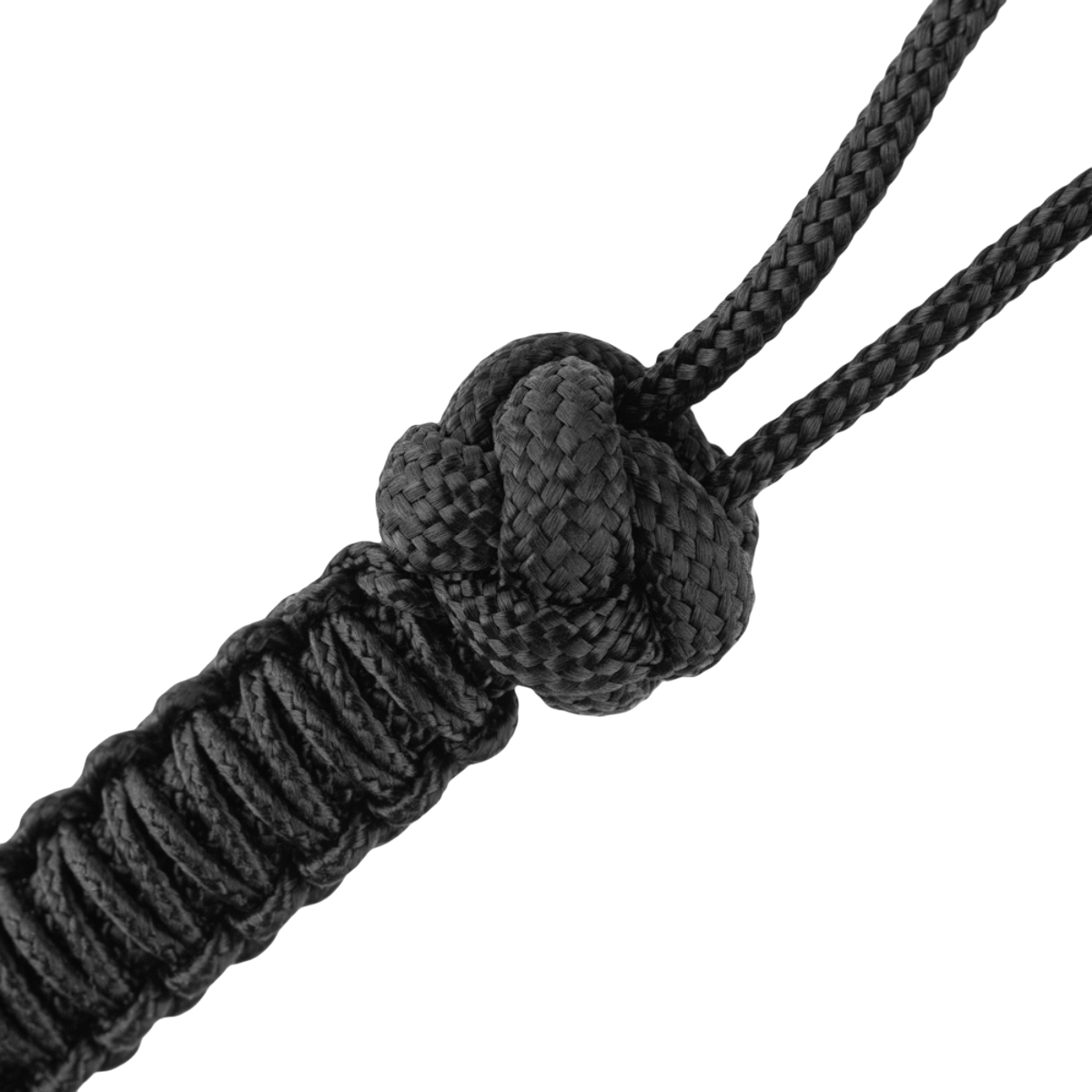 M-Tac Knife Lanyard Celtic, musta punottu paracord, tyylikäs veitsilisävaruste joka parantaa otetta ja ilmettä.