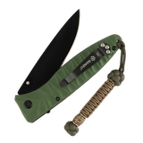 Vihreä taittoveitsi M-Tac Knife Lanyard Celtic -punotulla paracordilla, tyylikäs lisä helpompaan käyttöön ja persoonallisuuteen.