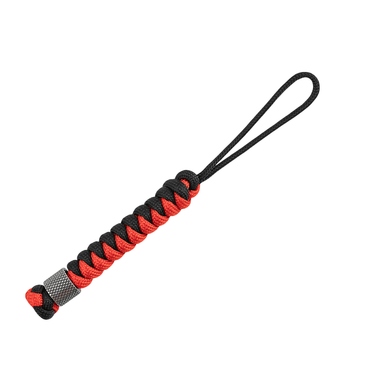 M-Tac Viper Cylindre Lanyard Stainless Steel kierretty paracord ja skandinaavinen helmi, käytännöllinen veitsille, musta‑punainen väritys.