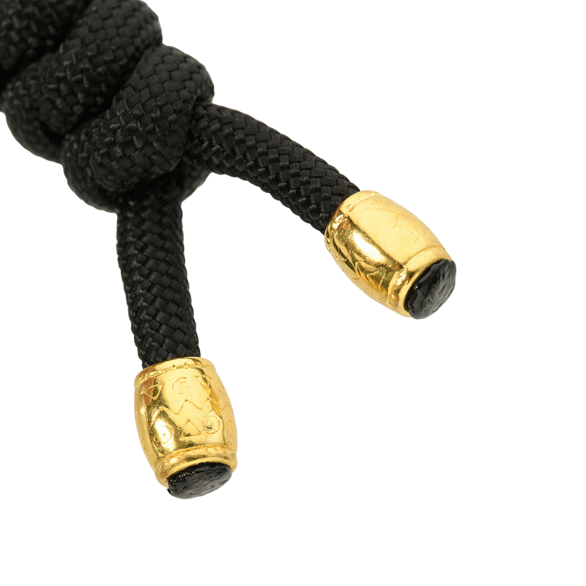 M-Tac Zeus Lanyard, punottu paracord, musta kultaisilla päillä, tyylikäs ja käytännöllinen veitsen lisä.