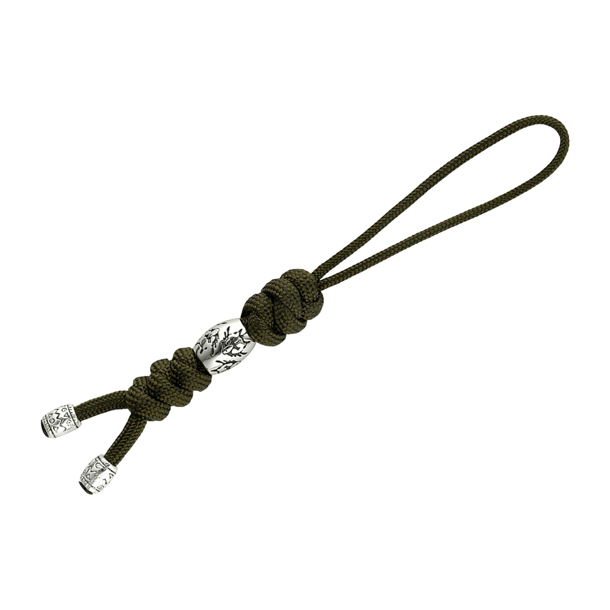 M-Tac Zeus Stainless Steel Lanyard, punottu paracord ja koristeellinen helmi, ihanteellinen veitselle ja varusteille nopeaan käyttöön.
