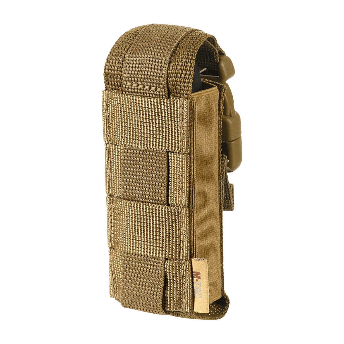 M-Tac Gasdåseholder Vertikal MOLLE-järjestelmällä ja Woojin-lukolla, valmistettu MIL-SPEC-nauhasta, kiinnitettäväksi vyöhön tai varusteisiin.