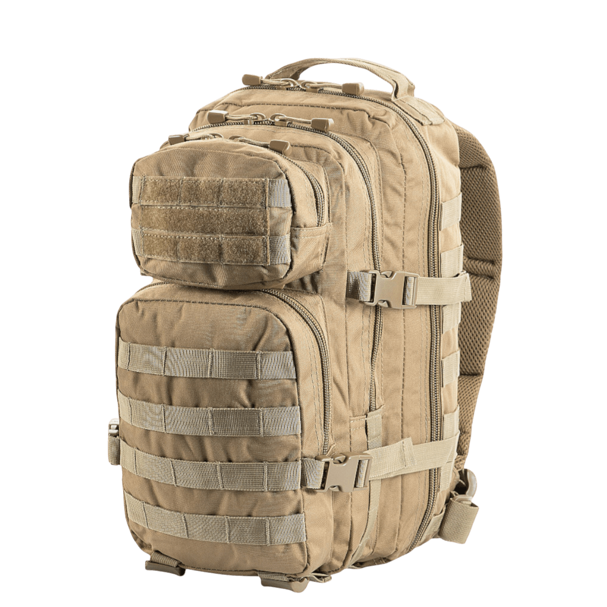 M-Tac Assault Pack reppu MOLLE-järjestelmällä, ihanteellinen kaupunkikäyttöön tai lyhyemmille vaelluksille. Mukavat pehmeät olkahihnat, 20 L tilavuus.